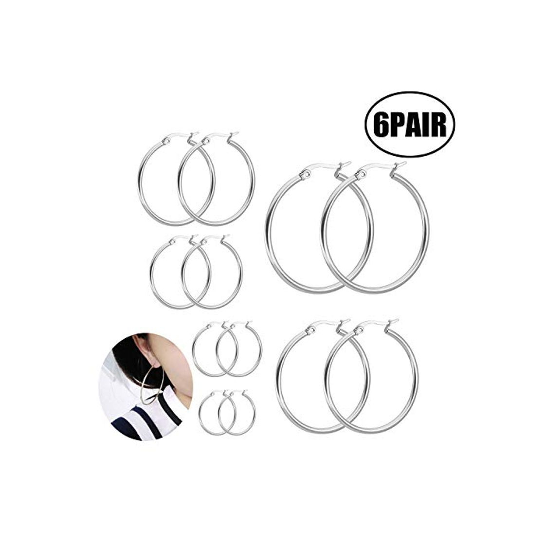 Social LEEQ 6 Pares Aro de Acero Inoxidable Set de Pendiente Aro de