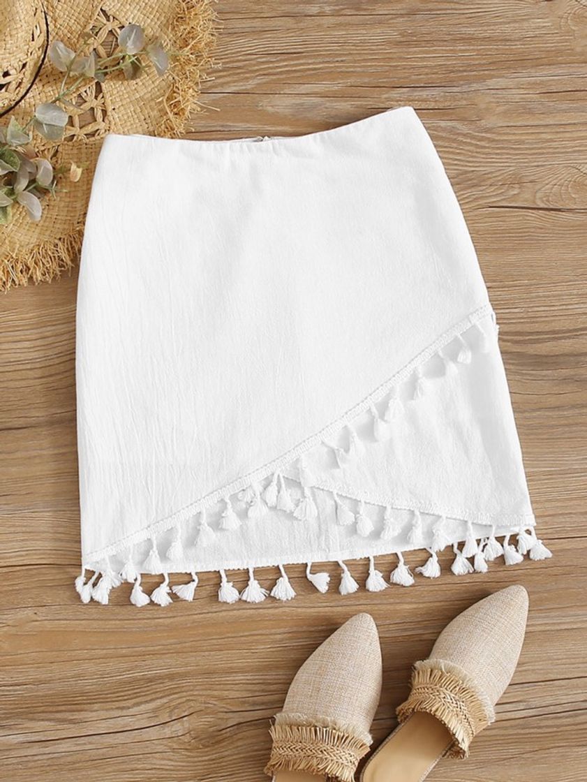 Product Tassel Trim Asymmetrical Hem Skirt