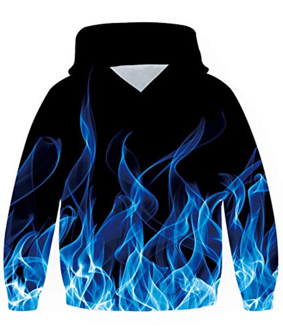 Fashion Spreadhoodie Niño 3D Fuego Sudaderas con Capucha Adolescentes Azul Pull