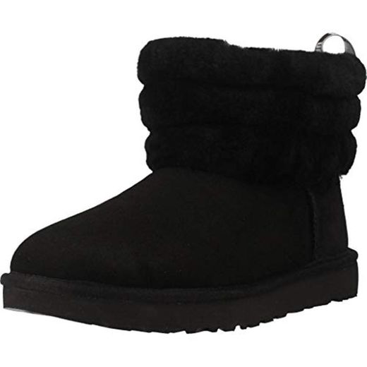 UGG Female Fluff Mini Quilted Classic Boot, Black, 5