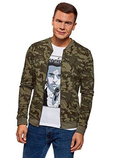 oodji Ultra Hombre Sudadera con Cremallera de Estilo Militar, Verde, ES 46-48