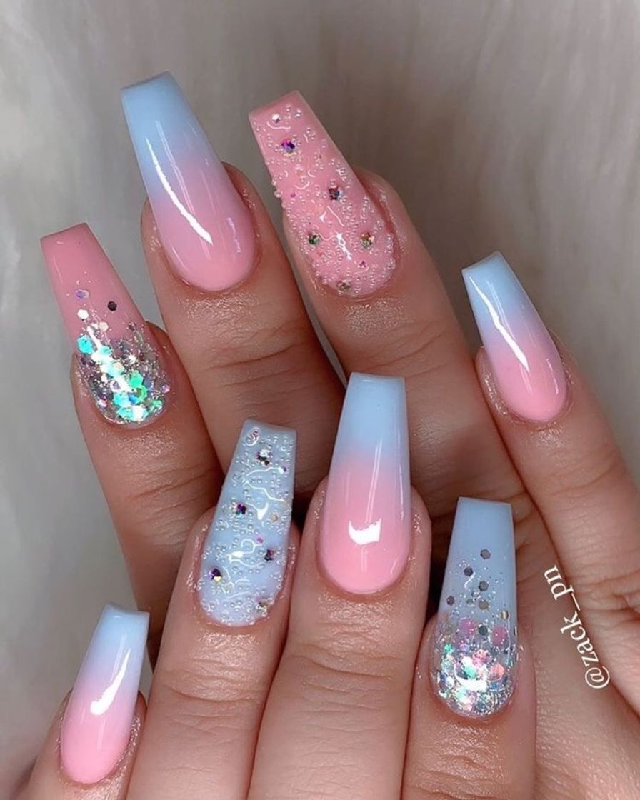 Fashion Unhas azul com Rosa 🦋💖