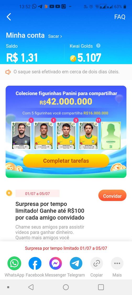 Social Kwai paga na hora ganhe Muinto dinheiro Obrigado