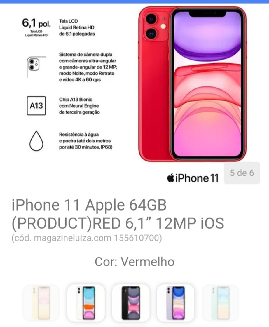 Producto IPhone 11 Apple 64 GB