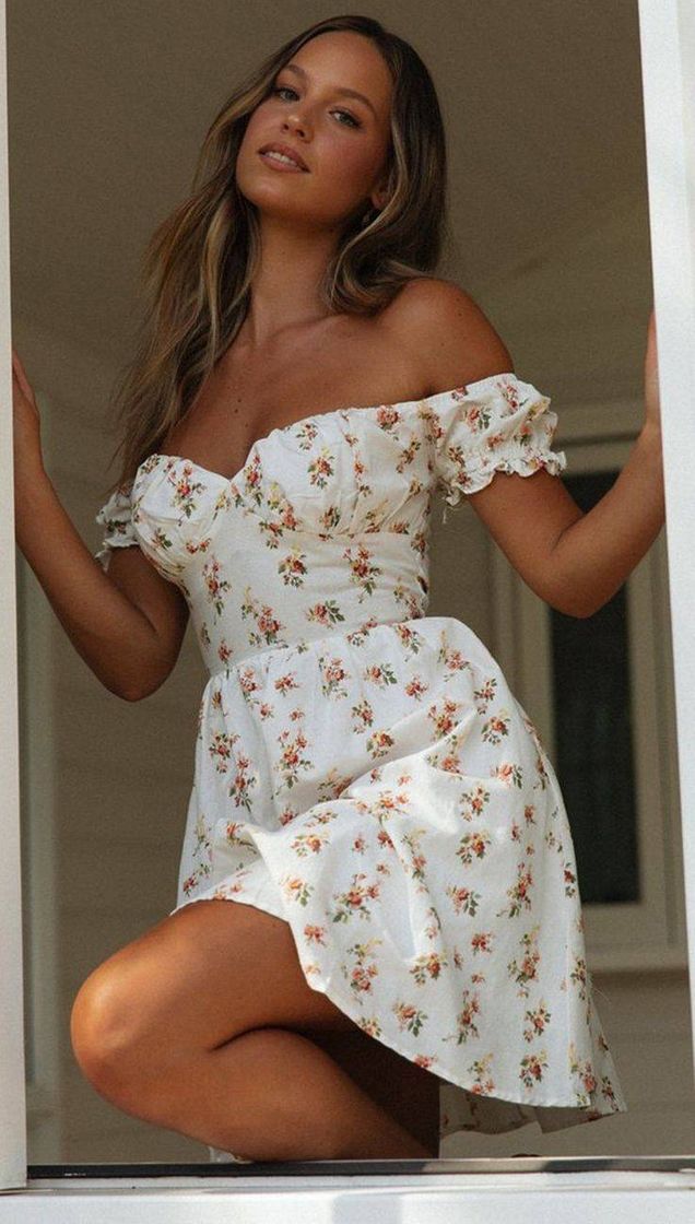 Moda Vestido Branco Floral