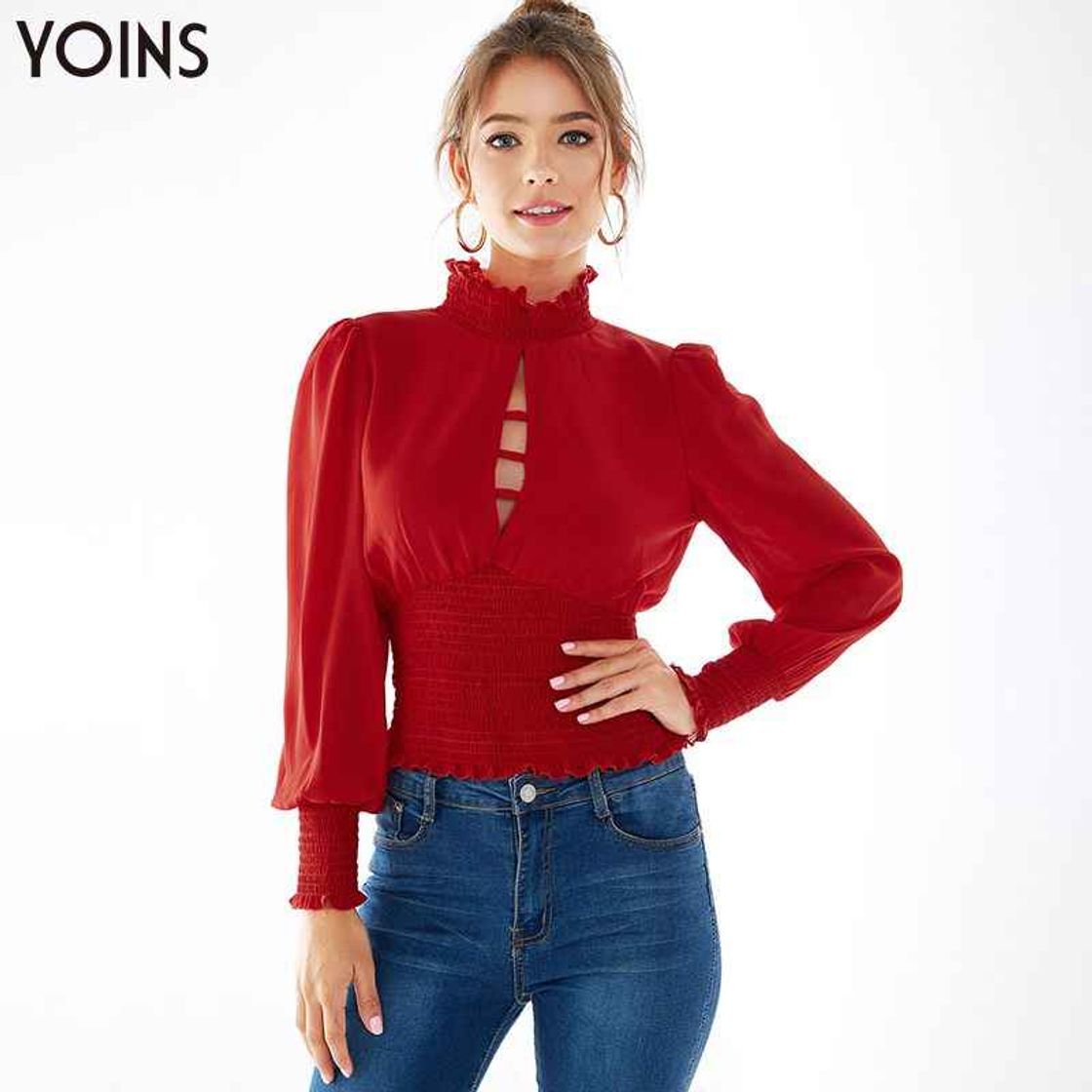 Fashion YOINS Blusa Mujer Manga Larga Camiseta Cuello V Camisa Elegante Túnica Casual