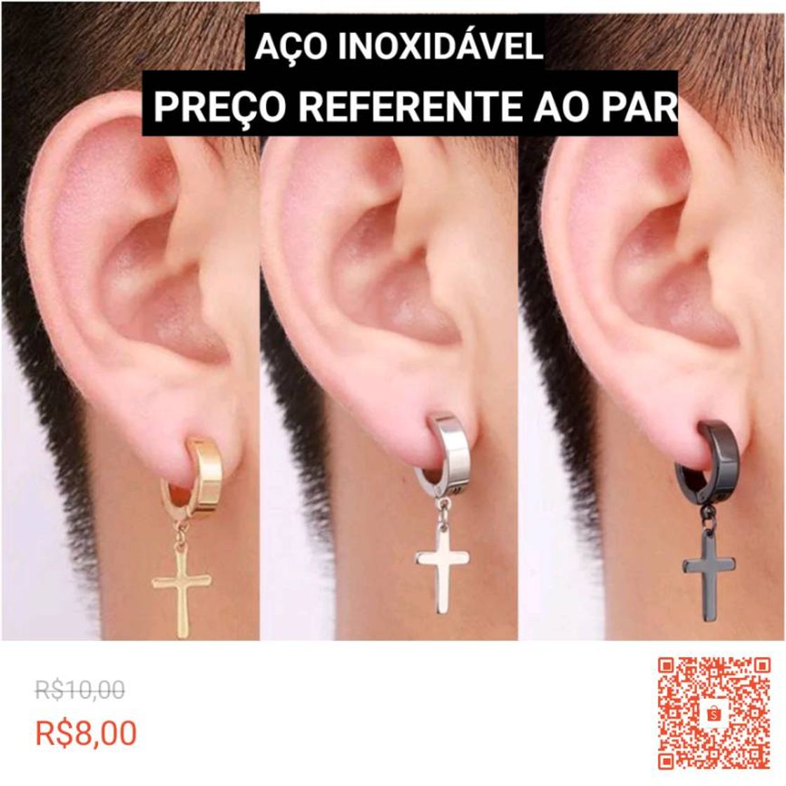 Social Par de Brincos Masculino e Feminino em Cruz Aço Inoxidável P