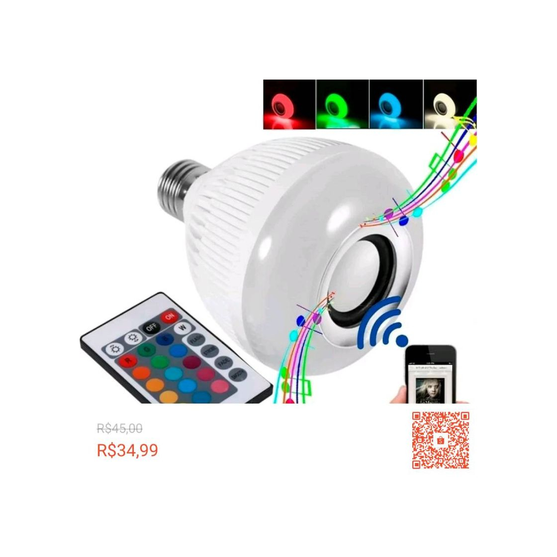 Social Lampada Bluetooth De Led Caixa De Som C Controle 12w Rgb