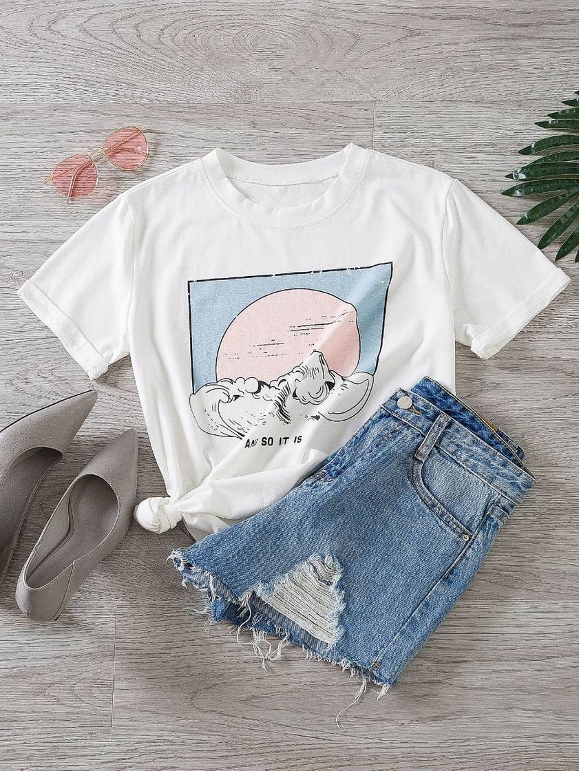 Social Branco Gráfico ocasional Camiseta