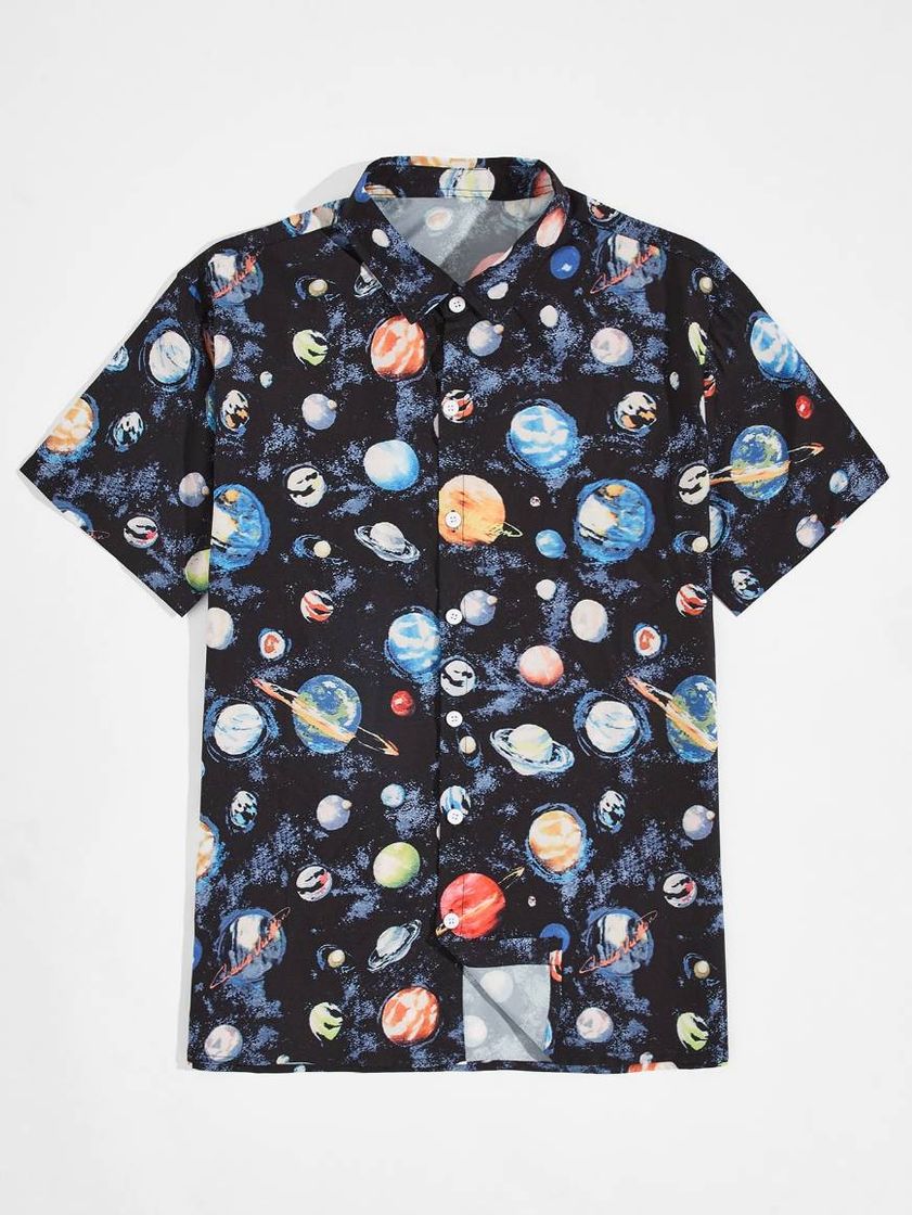 Social Multicolorido Butões na frente Galáxia Estilos de Rua Camisa