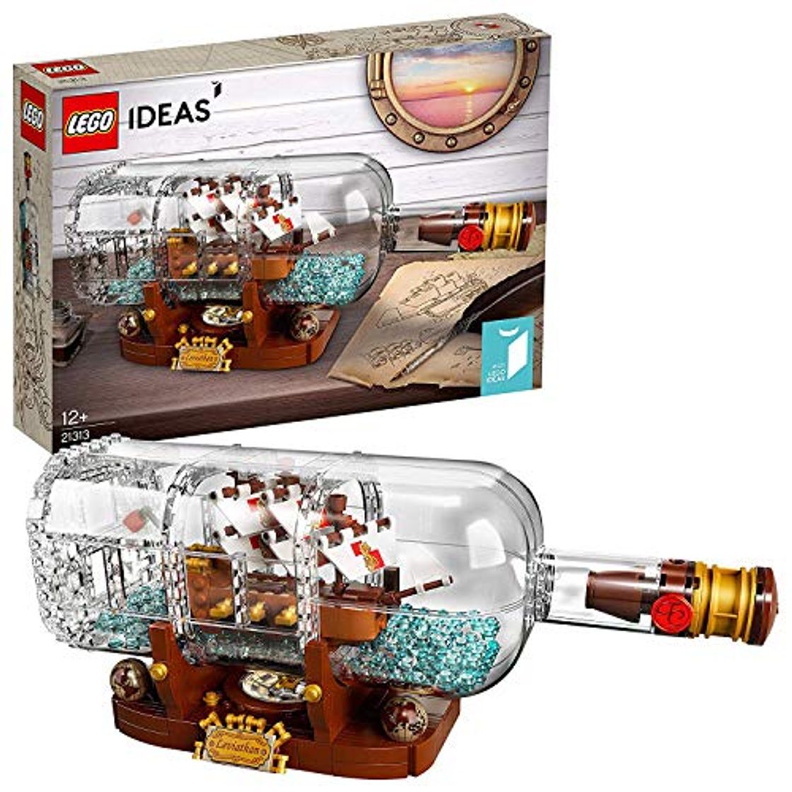 Social LEGO Ideas-Barco en una botella, set de construcción decorativo de velero de