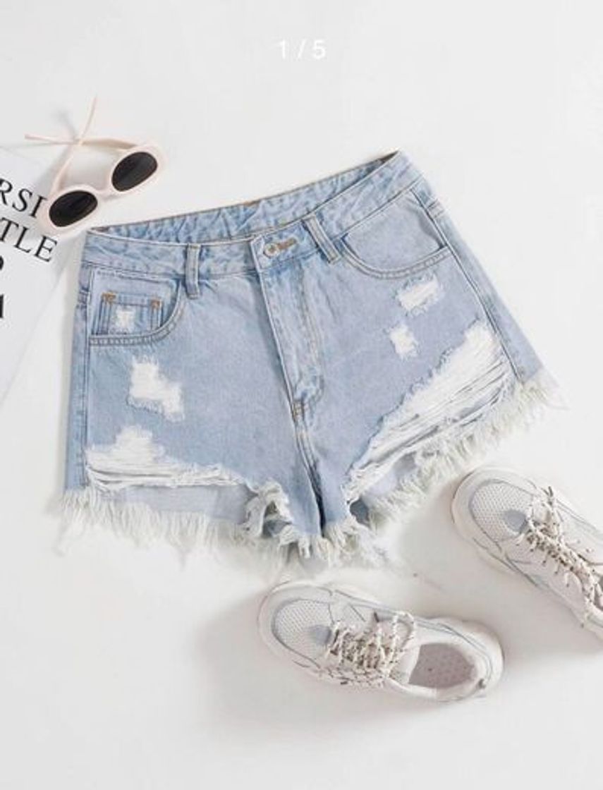 Moda Shorts jeans fofo azul claro shein