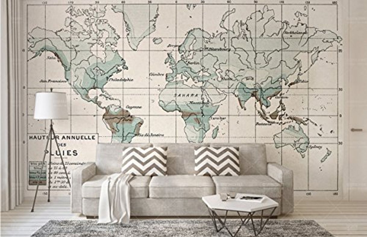 Producto 3D Fotomural Premium Papel Pintado No Tejido Lujoso Wallpaper Volver a el mundo antiguo el viejo americano Mapamundi TV Nórdico apaisado murales papel para pared foto decorativo