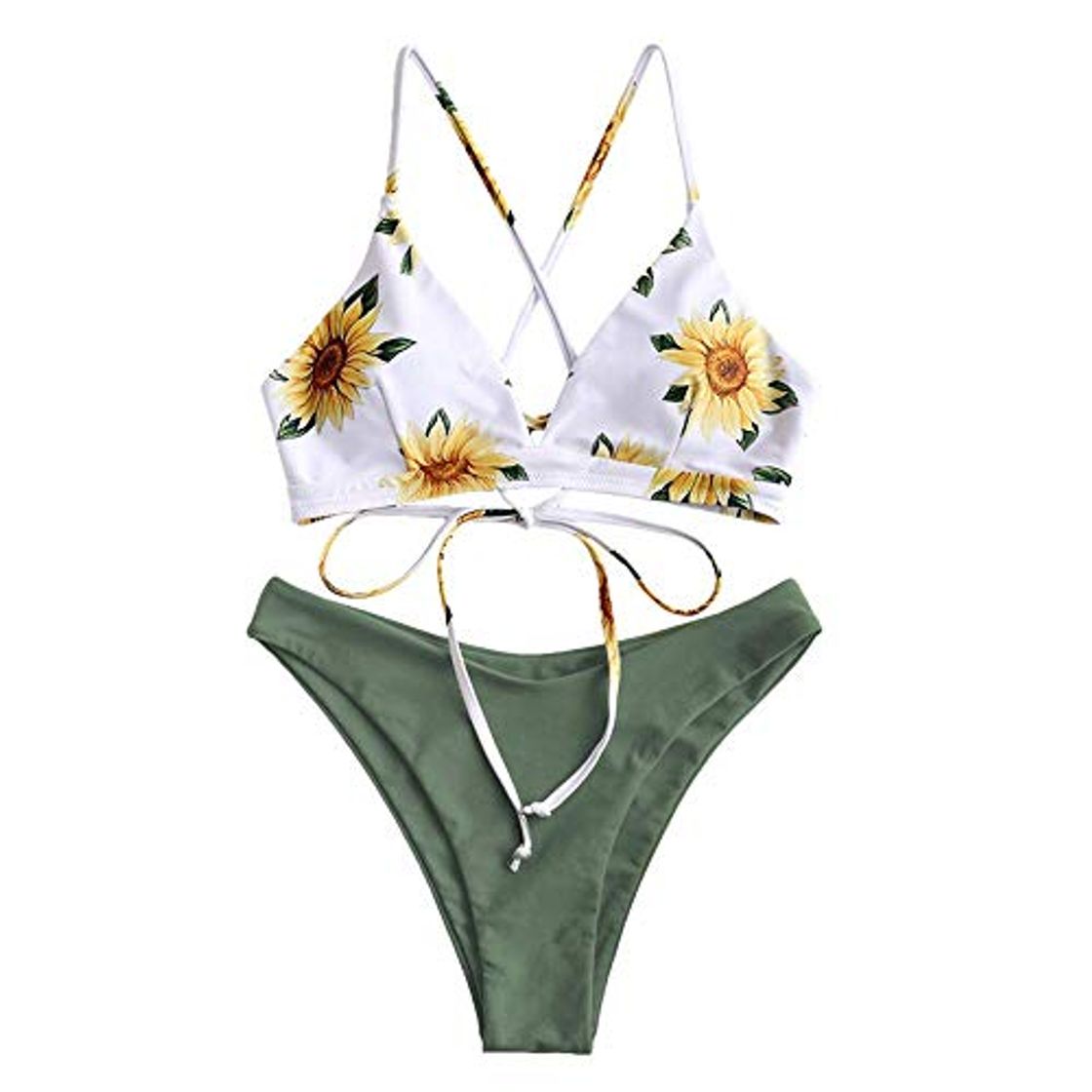 Social CheChury Mujeres Conjunto de Bikini con Relleno Halter Bañador Push Up Tirantes Cruzados Bikini Floral impresión Trajes de baño