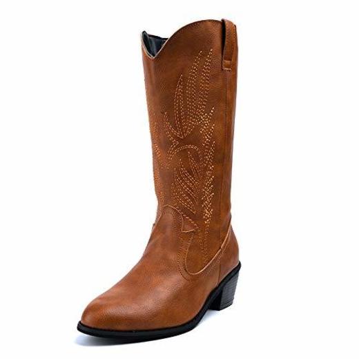 Botas Cowboy Mujer con Tacon Botas Moda Western Cuero Imitación Zapatos Invierno