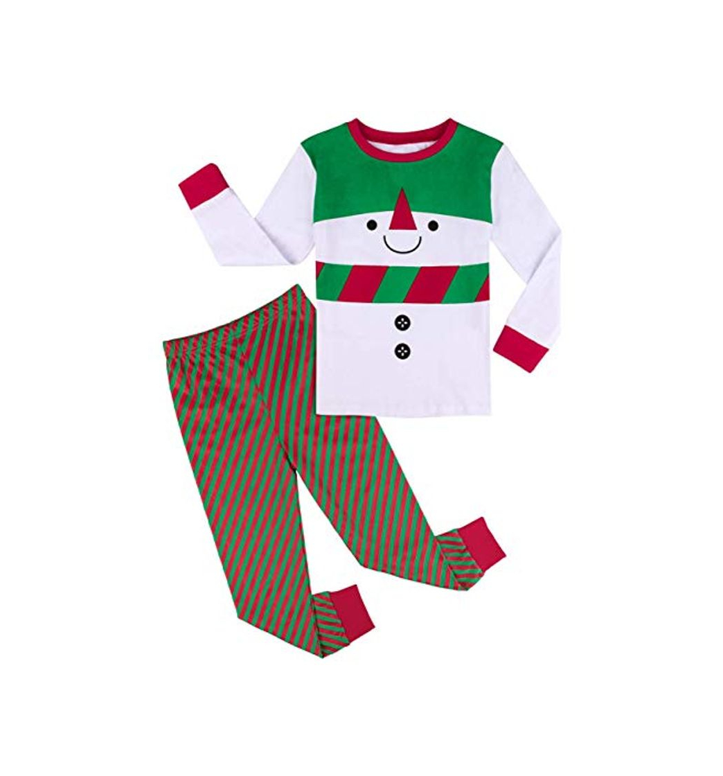 Moda mintgreen Pijama Muñeco de Nieve Niño Traje Navidad Manga Larga Pantalones Rayas