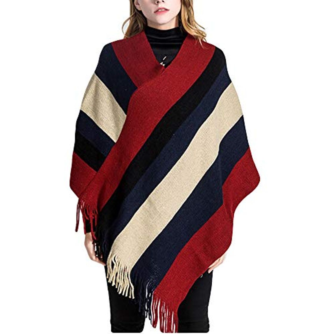 catmoew Del Poncho del Cabo del Mantón Bufanda de Raya de la Cubierta del Abrigo de Invierno de la Franja Caliente Pashmina Chal Grueso Cálida Grande