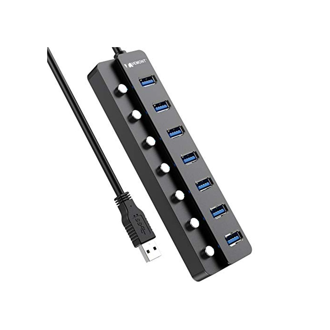 Producto Hub USB 3.0, VEMONT 7 Puertos Aluminio Hub USB Datos Divisor de