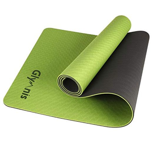 Glymnis Esterilla Yoga Antideslizante Colchoneta Yoga Mat Esterilla Deporte de Material Ecológico TPE Esterilla Pilates con Correa 183mm x 61mm x 6mm Verde