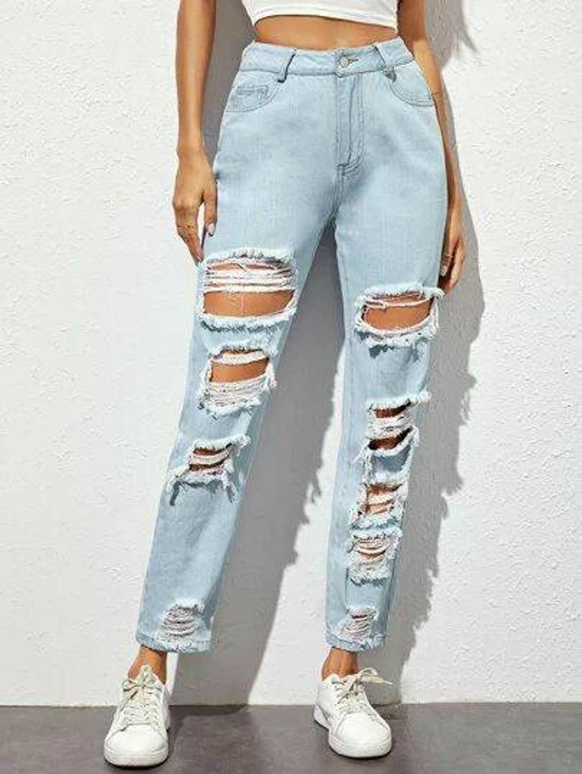 Fashion Calça Jeans Rasgada SHEIN