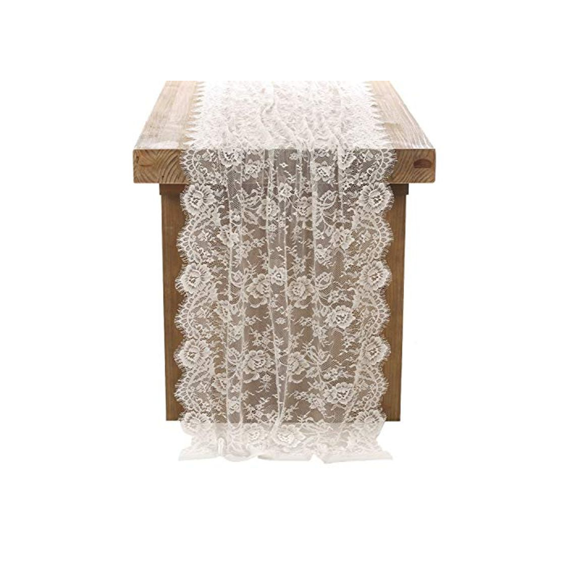 Social DÉCOCO Mantel de Encaje Blanco 75 * 300 cm en superposición de Mesa de Encaje Superposición de Encaje Bordado Vintage Decoración de recepción Vintage Decoración de Mesa de recepción de Boda Boho