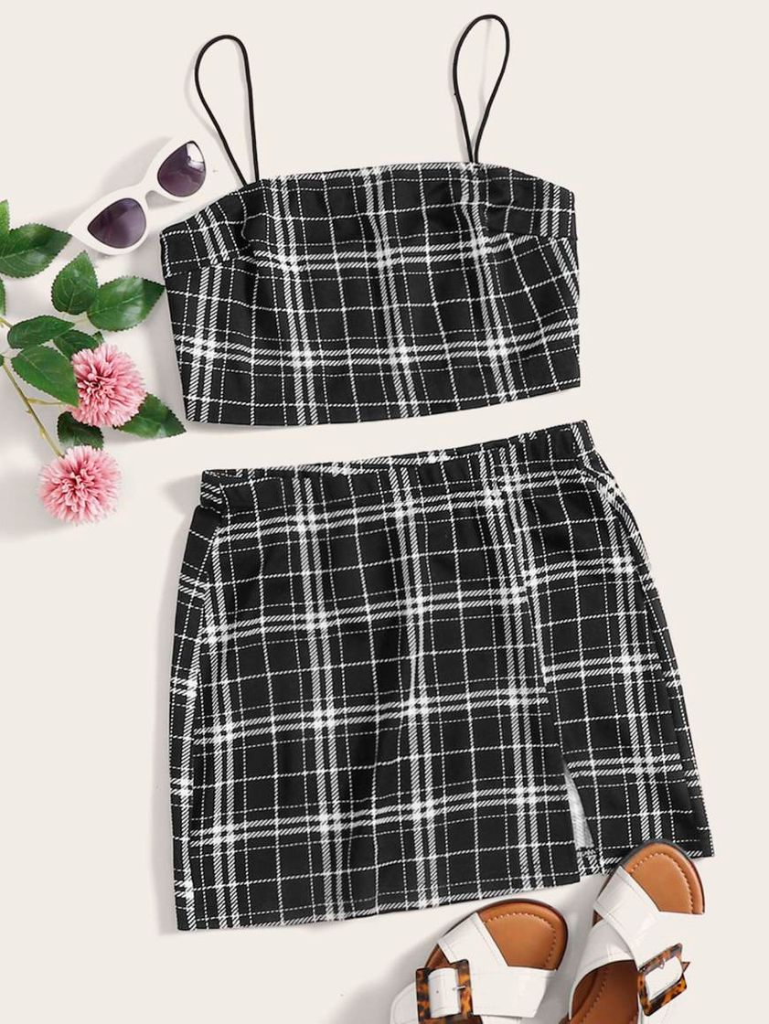 Social SHEIN Preto dividido ocasional Co-Ord