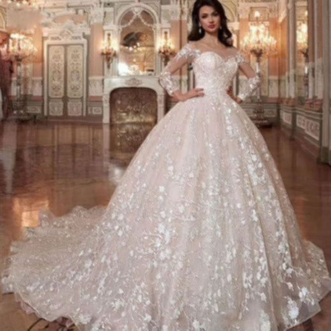 Social Vestido de novia de gasa de encaje de tul de novia vestido de la llegada de cuello alto de bola del vestido de boda de los vestidos de la princesa de la borla de las mangas del traje brillante Mariee