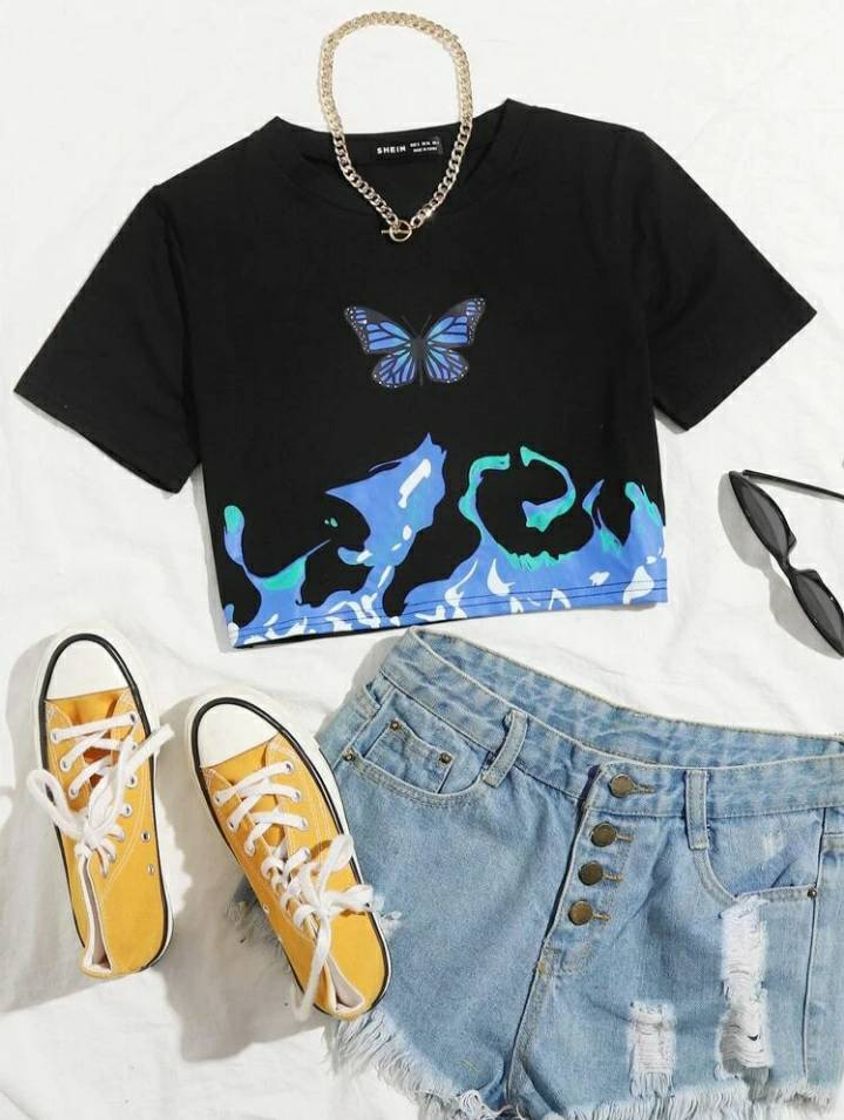 Social cropped estampa de borboleta 
