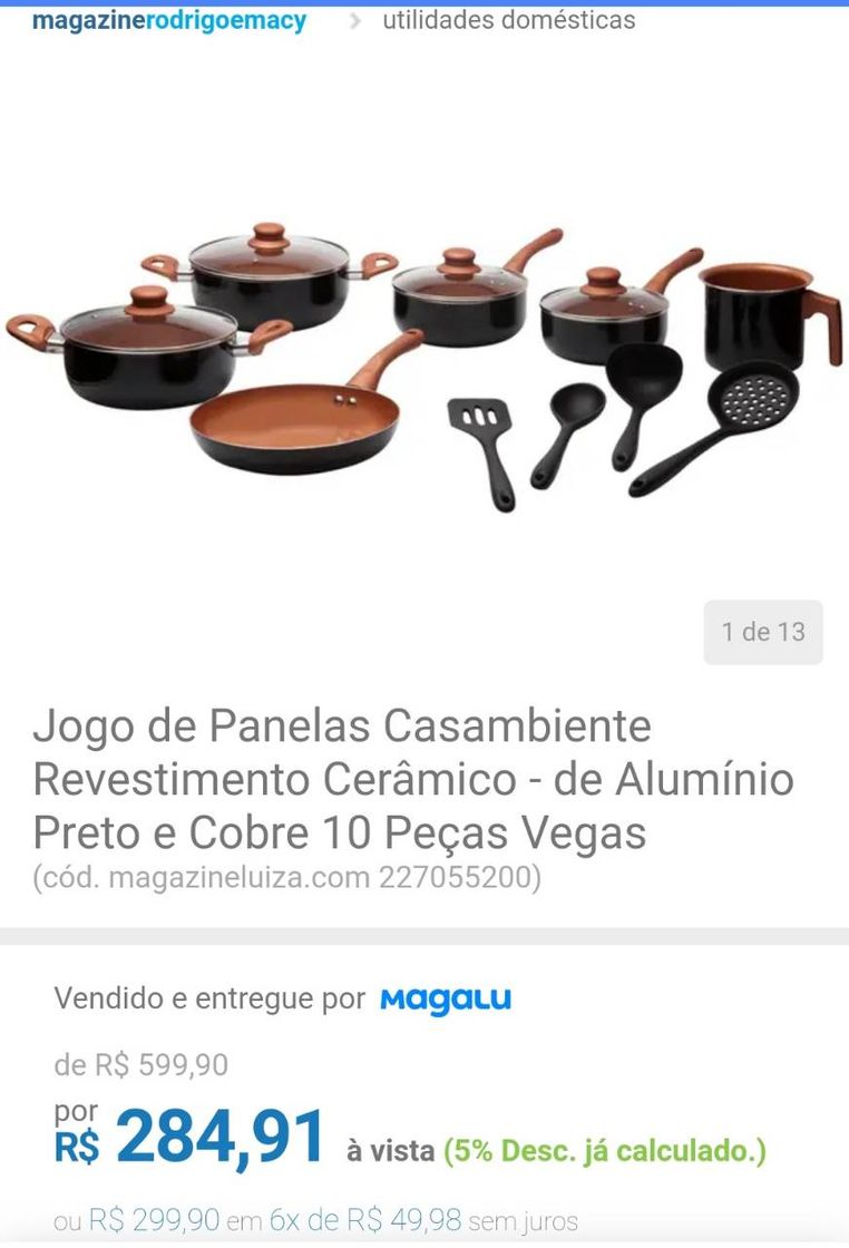 Product Jogo de Panelas Casambiente Revestimento Cerâmico 10 peças 