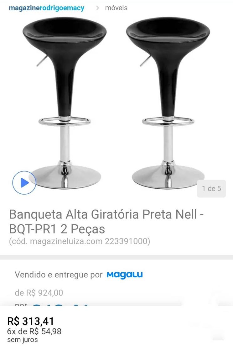 Product Banqueta alta Giratória Nell Preta 2 peças 