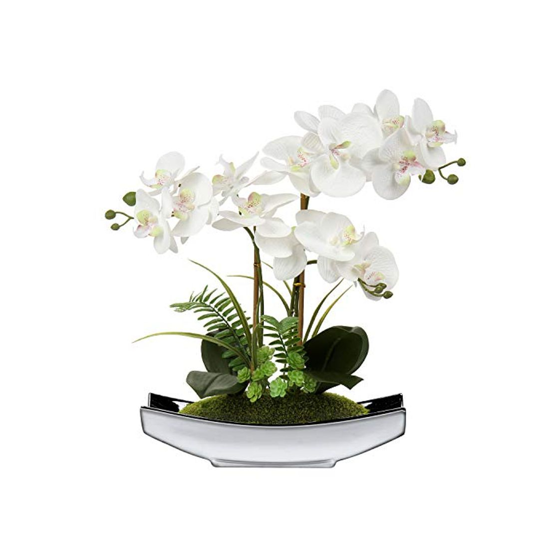 Elemento de la categoría hogar 38 cm Artificial Phalaenopsis Flores Arreglo Artificial Orquídea Bonsai en maceta de plata flores falsas orquídeas flor de seda para mesa centros de mesa sala de estar decoración del hogar