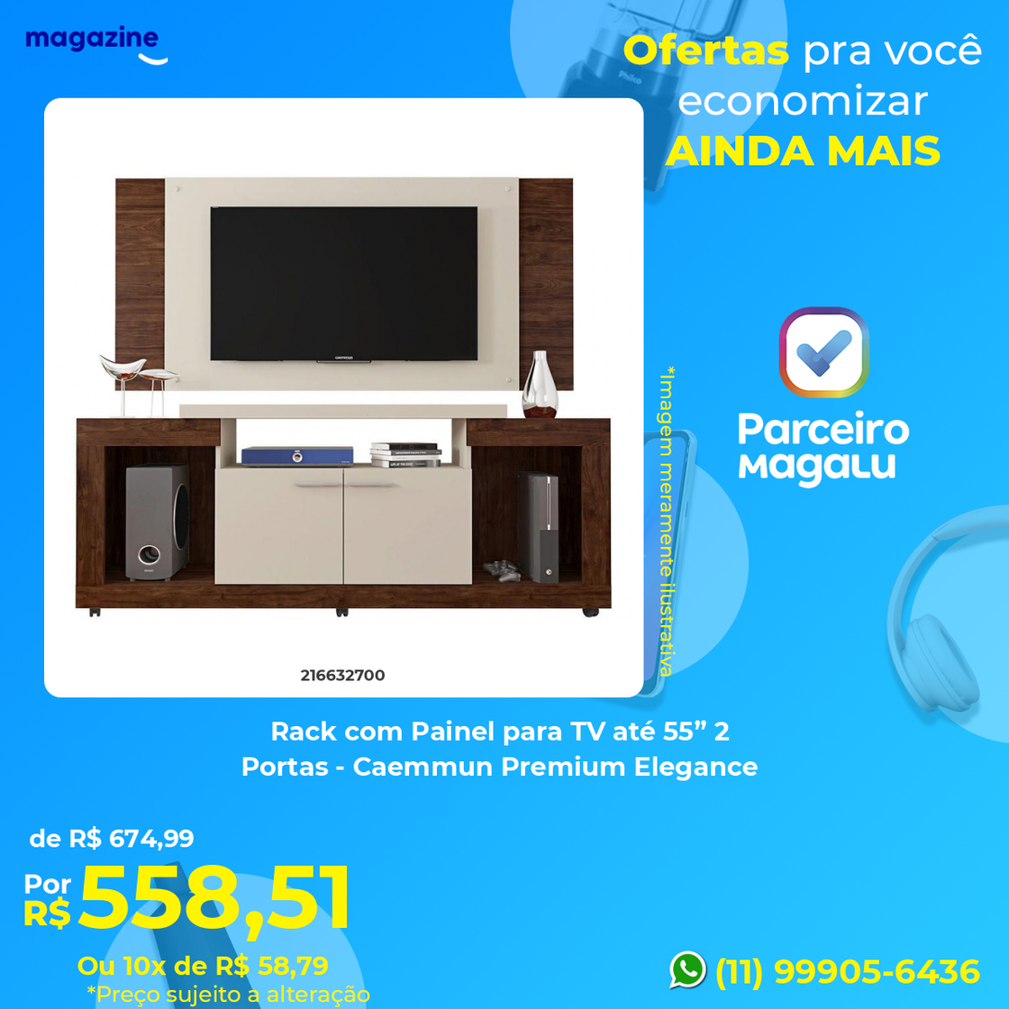 Fashion Rack com Painel para TV até 55” 2 Portas