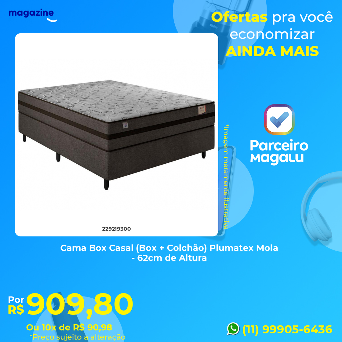 Fashion Cama Box Casal (Box + Colchão) Plumatex Mola - 62cm de Altur