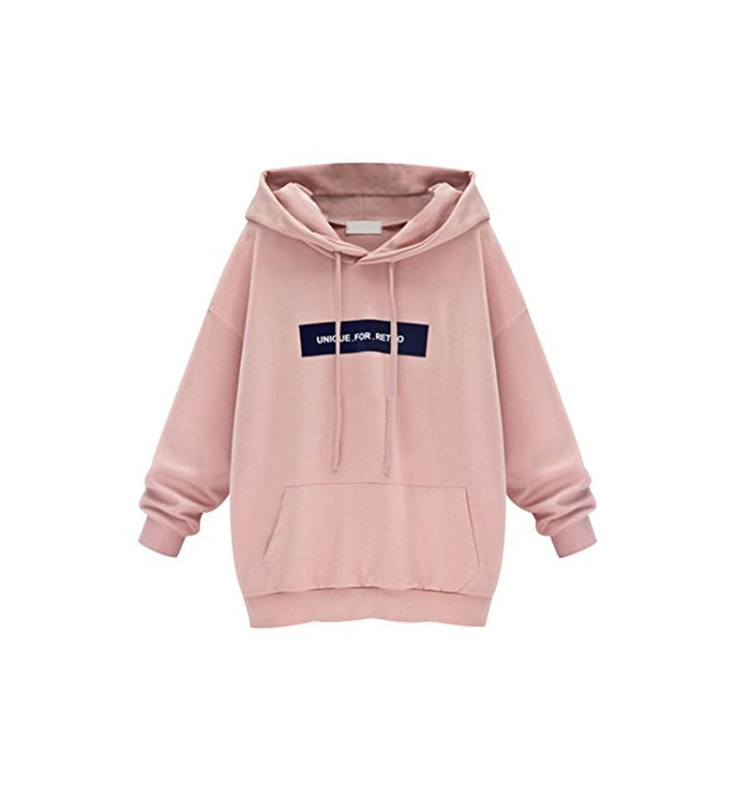 Fashion Sudaderas con Capucha Largas Mujer Hoodies Sudadera Larga Pullover Sudaderas Estampadas Anchas Deportivas Chica Camisetas de Manga Larga Jerseys Dama Camisas Bonitas Tops Rosa M