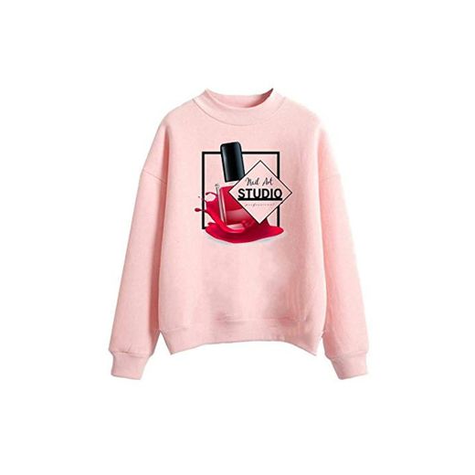 Sudaderas Mujer Rainbow Design Nail Polish Print Sudaderas para Mujer Vogue Pink Hoodie Mujer Moletom Feminino Streetwear Sweat Femme Clothes C XL