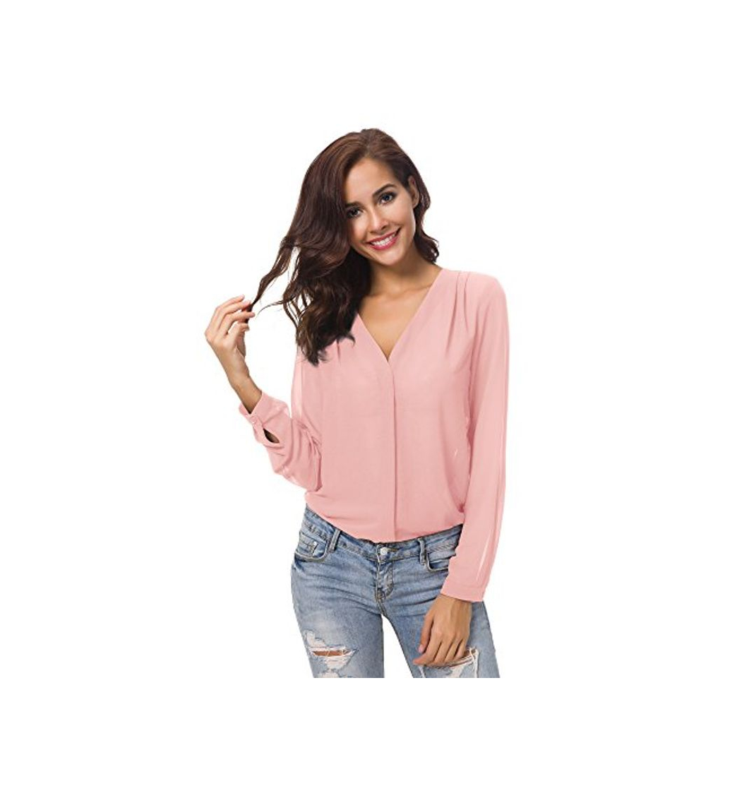 Fashion Urban GoCo Blusa de Gasa con Escote en V Mangas Largas y