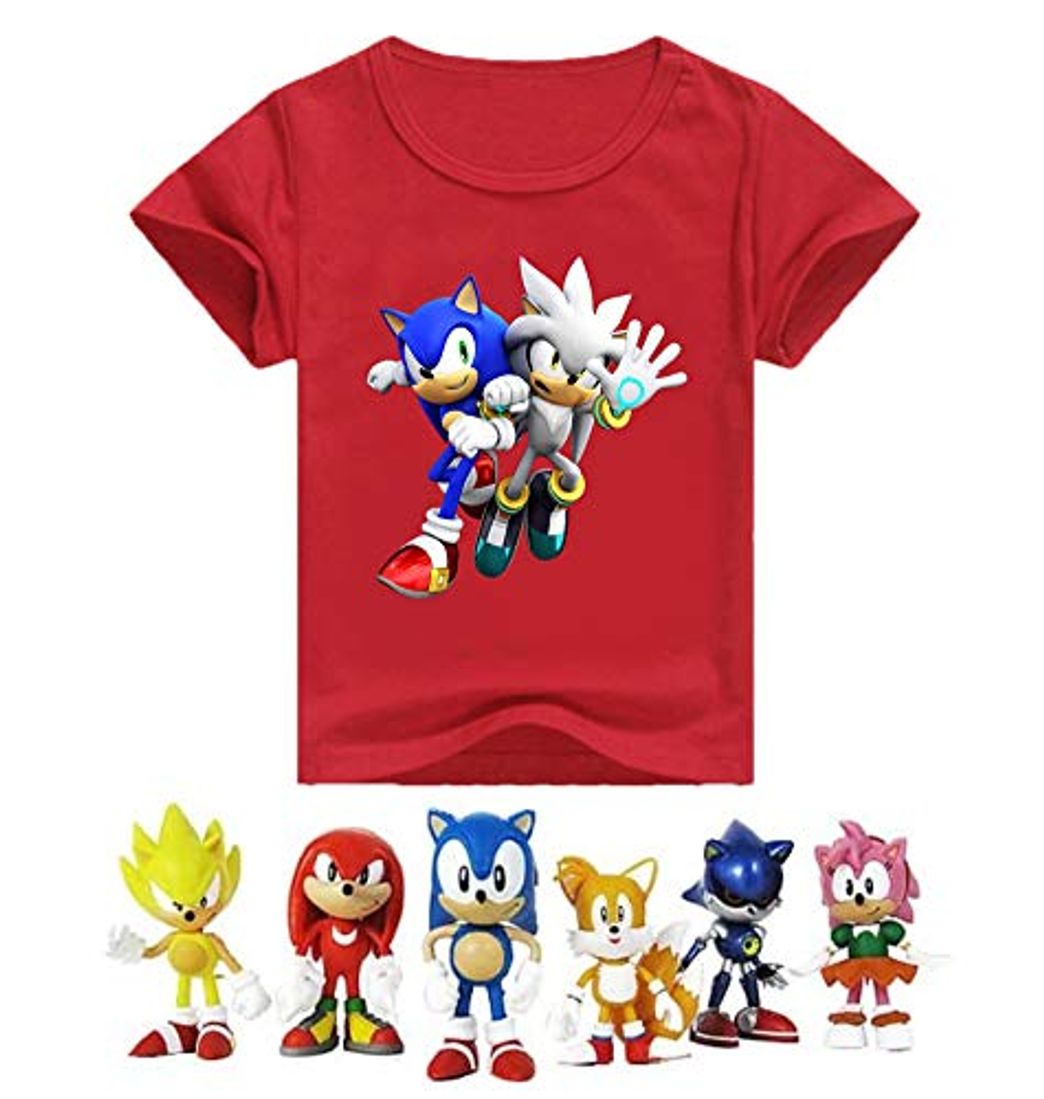 Moda SUPFANS Kids Sonic The Hedgehog Camiseta de manga corta con mini figuras de Sonic