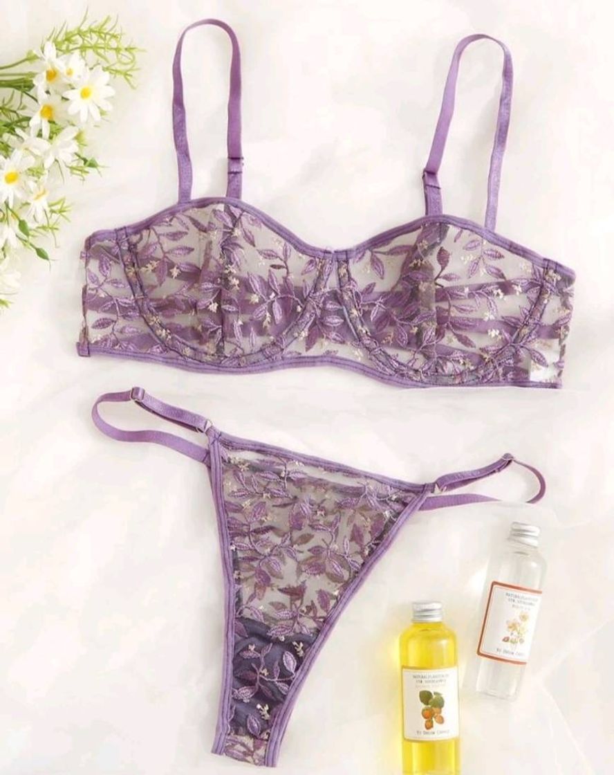 Fashion Lingerie sexy bordada lilas