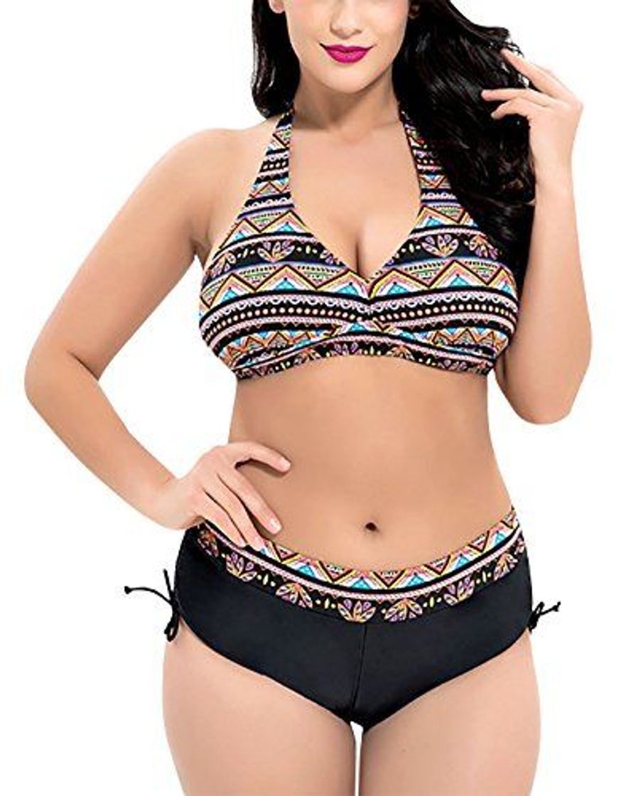 Social Bikini Halter Push Up Triangulo sin Tirantes Mujer con Relleno Rayas Flores Trajes de Baño de Dos Piezas Biquini Vikini Bikinis Señora Bañador Piscina Playa Mujeres Bañadores Natacion Negro Rojo XL