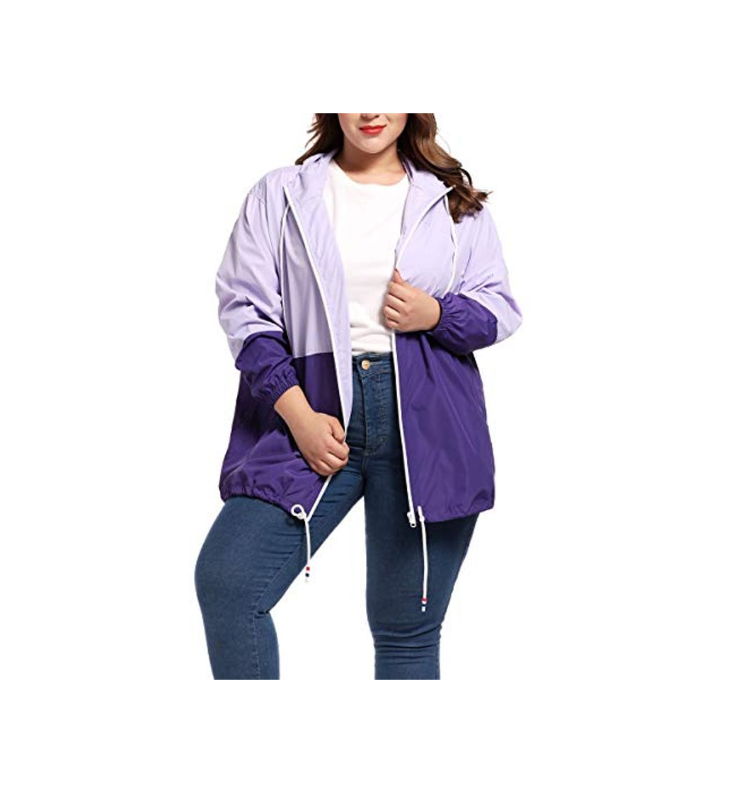 Moda Chaqueta Impermeable Mujer Plus Size con Capucha Ajustable Abrigo Impermeable Mujer Chaqueta Manga Larga con Capucha Sudadera Deporte Portable Seco Rápido Rompevientos Tallas Grandes Mujer