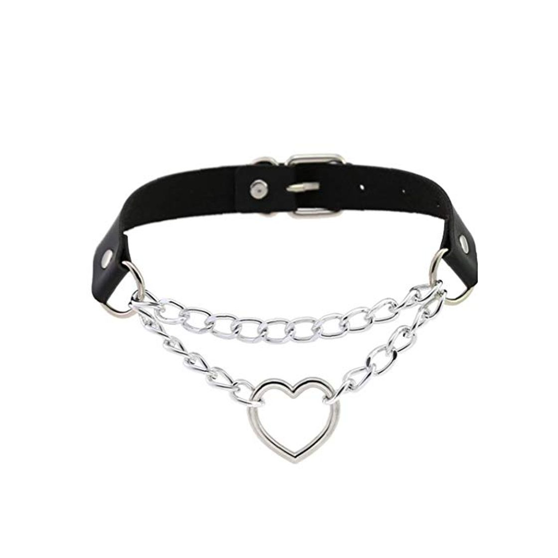 Social Oulensy Dark Gothic Heart Chain Gargantilla Collar Harajuku Punk Gargantilla Mujeres Niñas Negro Cuero Chocker EMO Kawaii Bruja Joyería