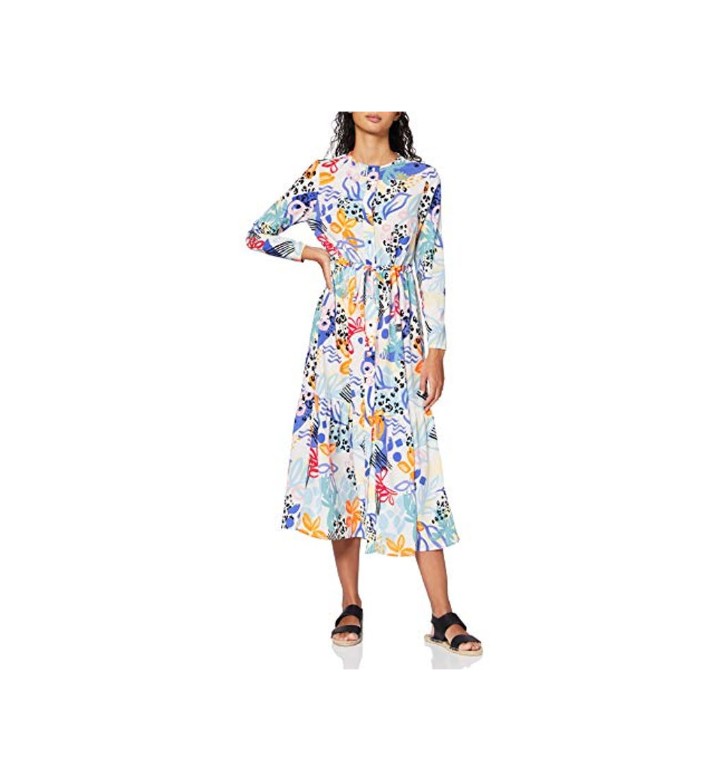 Fashion Marca Amazon - find. Vestido Midi Camisero de Flores Mujer, Multicolor