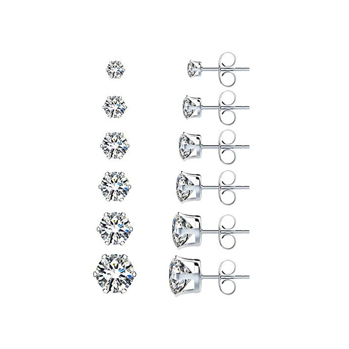 Social 6 Pares de Pendientes de Acero Inoxidable para Mujer Hombres Inoxidable Aretes Hipoalergénicos Zirconia Cúbica 316L CZ