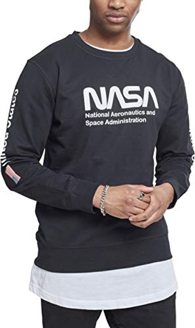 Lugar Mister Tee NASA Us Crewneck suéter, Hombre, Negro