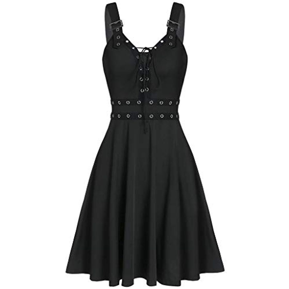 Moda TOPKEAL Vestido de Tirantes con Tira y Vendaje sin Mangas Gótico Punk para Mujer de Tallas Garndes Negro XXL