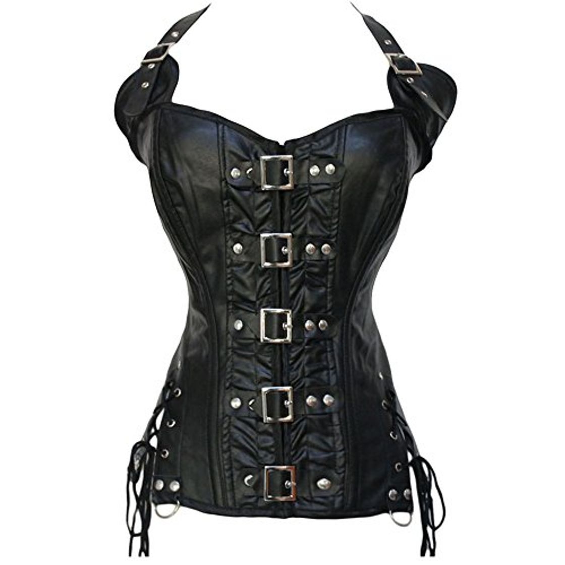 Fashion Corset de cuero sintético Steampunk Bustier Plus size Bustier 9 Dimensiones Negro 6XL