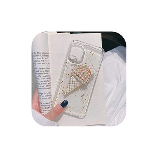 Moda DIY 3D Glitter Lentejuelas Pearl Ice Cream Phone Case para iPhone