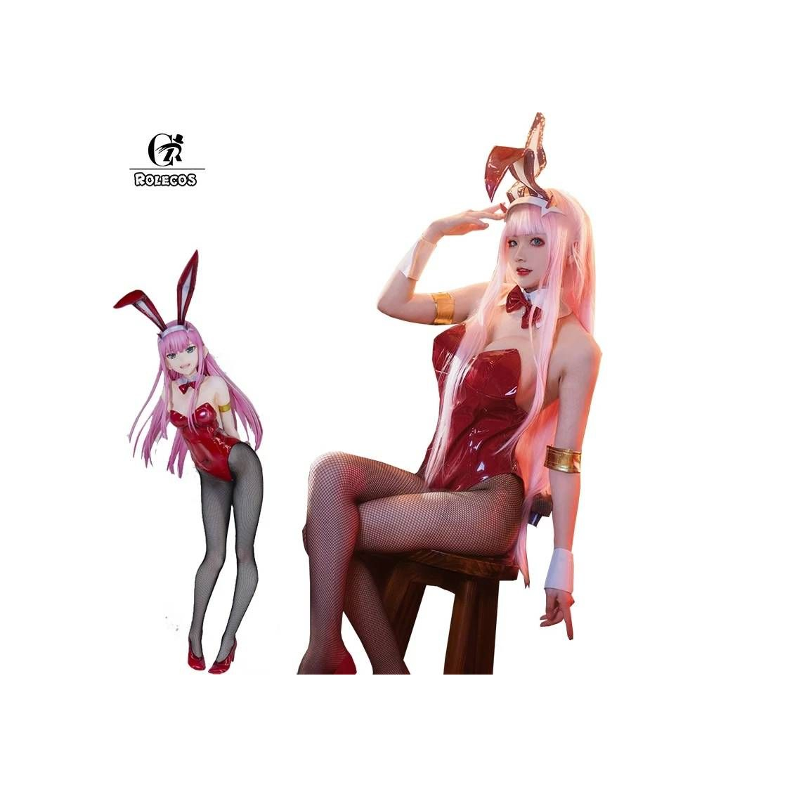 Fashion Cosplay zero two fantasia coelhinho vermelho sexy