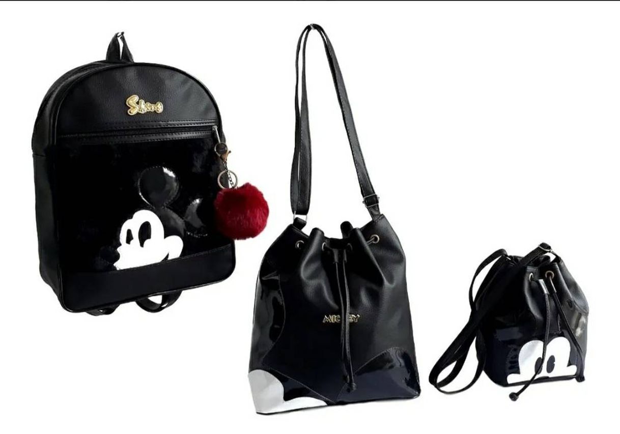 Kit Bolsas E Mochila Mickey Com 01 Chaveiro Pompom