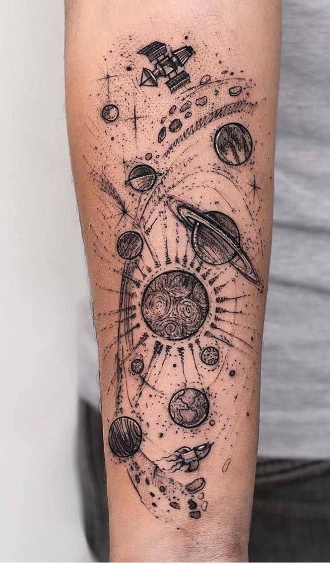 Moda Tatuagem de sistema solar🥰🥳